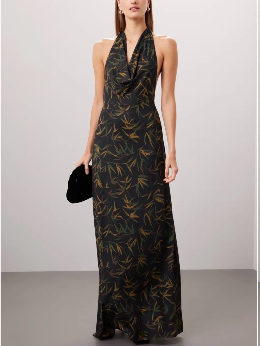 WE WORE WHAT Botanical Leaf Halter Open Back Maxi Dress XS